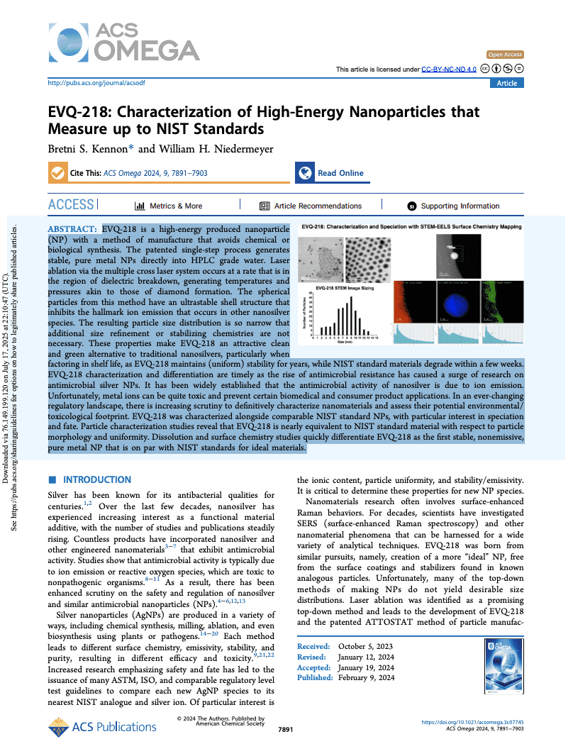 Cover of the ACS Omega EVQ-218 characterization paper