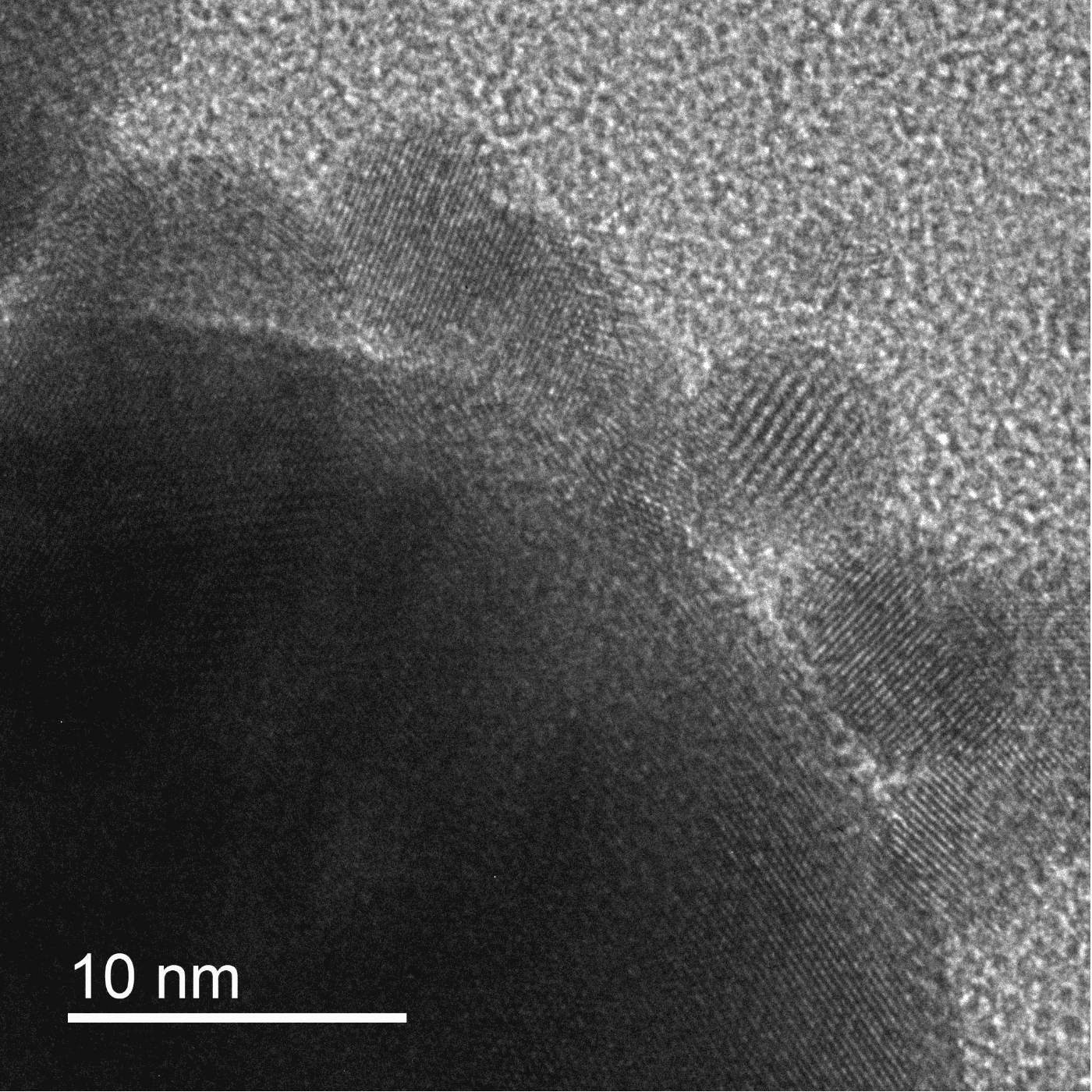 High-resolution STEM image showing atomic spacing in a gold particle