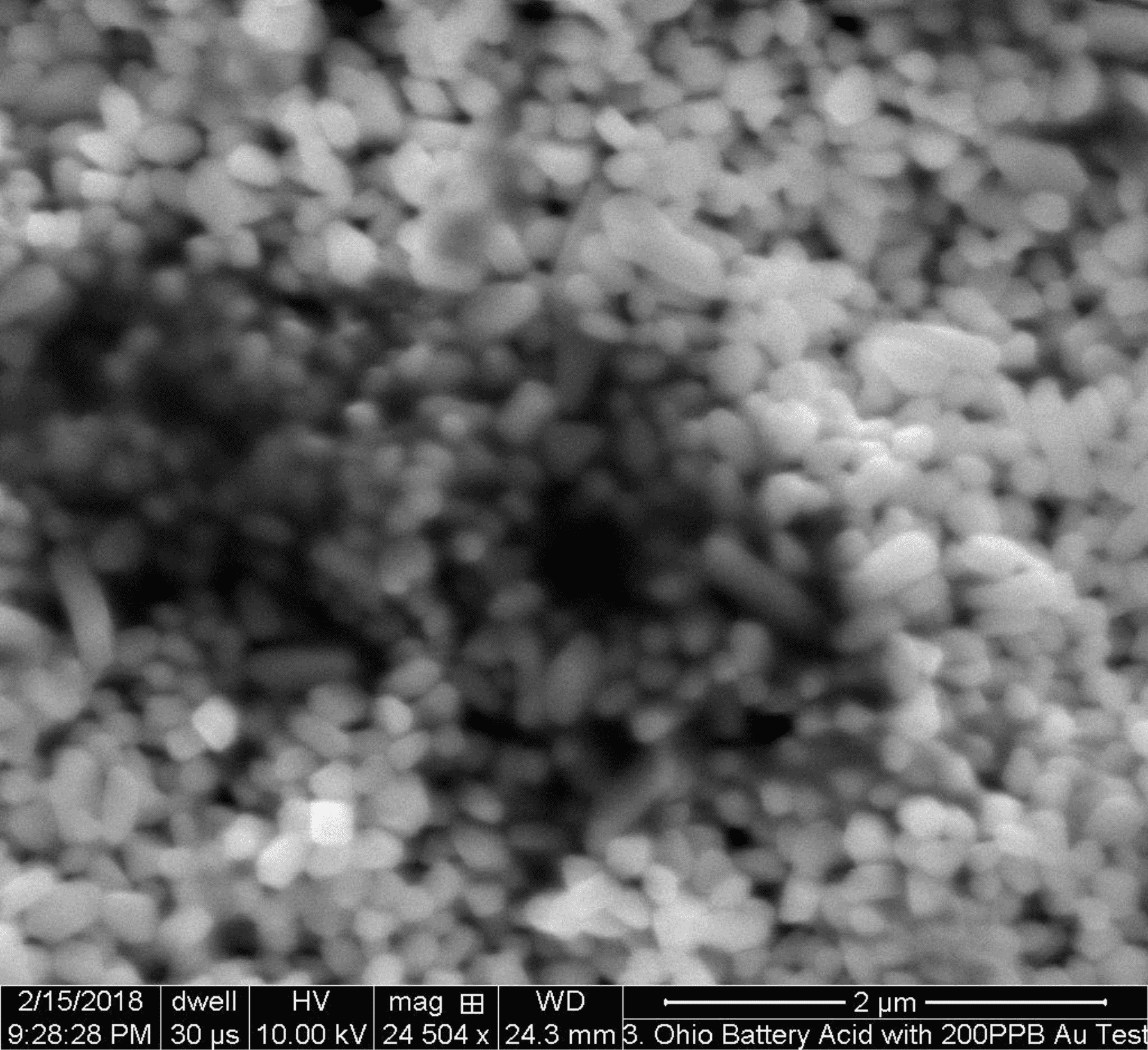 Electron micrograph of lead sulfate crystals formed with gold-particle seeding